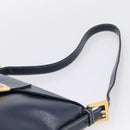 FENDI Mamma Baguette Shoulder Bag Leather Navy Gold Auth 207863SAV-14