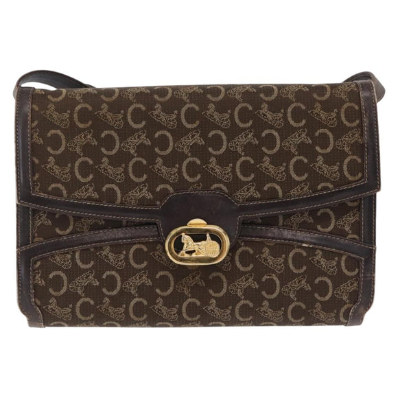 CELINE C Sulky Shoulder Bag Brown Gold Auth 207864