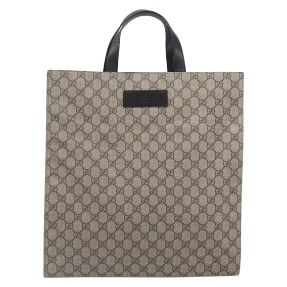 GUCCI GG Supreme Hand Bag PVC Beige Silver 456217 Auth 207865A