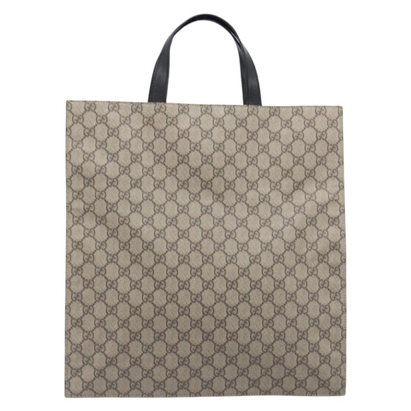 GUCCI GG Supreme Hand Bag PVC Beige Silver 456217 Auth 207865A