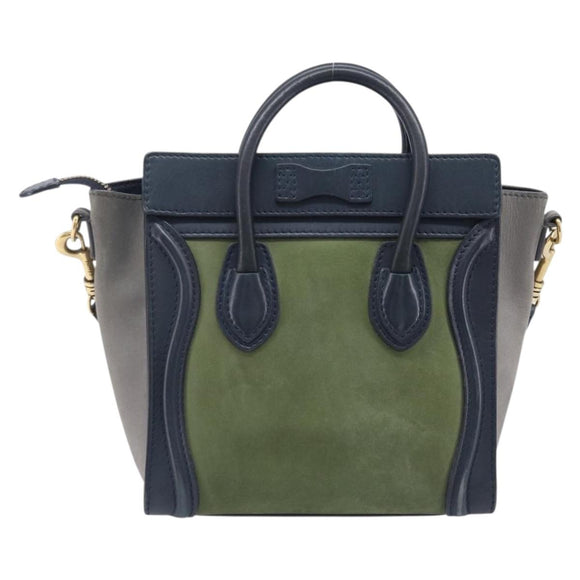 CELINE Luggage Nano Shopper Hand Bag Leather 2way Navy Gold Auth 207866A