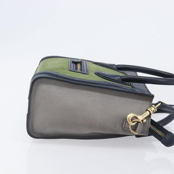 CELINE Luggage Nano Shopper Hand Bag Leather 2way Navy Gold Auth 207866A