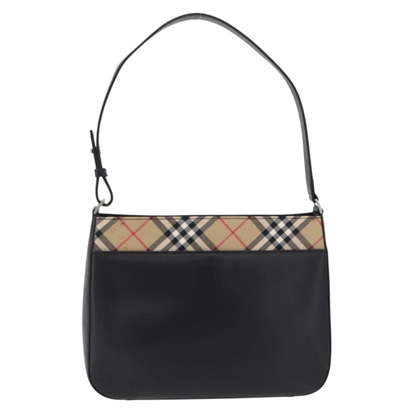 BURBERRY Shoulder Bag Leather Black Silver Auth 207869A