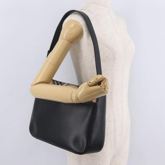 BURBERRY Shoulder Bag Leather Black Silver Auth 207869A