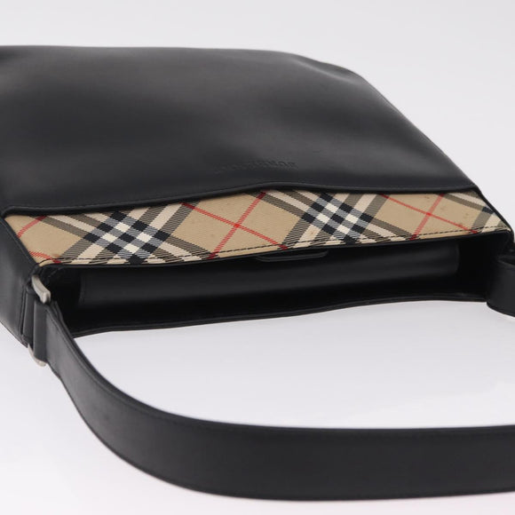 BURBERRY Shoulder Bag Leather Black Silver Auth 207869A