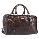LOEWE Amazona 28 Hand Bag Patent Brown Silver Auth 207870A-1