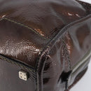 LOEWE Amazona 28 Hand Bag Patent Brown Silver Auth 207870A-15