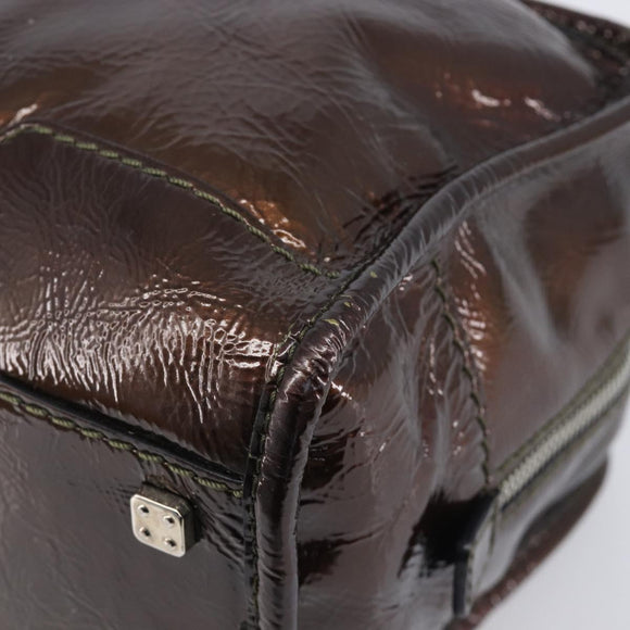 LOEWE Amazona 28 Hand Bag Patent Brown Silver Auth 207870A