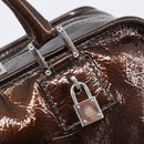 LOEWE Amazona 28 Hand Bag Patent Brown Silver Auth 207870A-19
