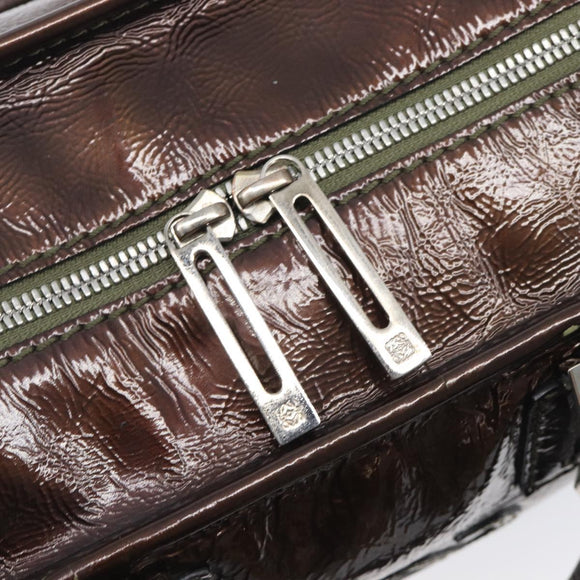 LOEWE Amazona 28 Hand Bag Patent Brown Silver Auth 207870A