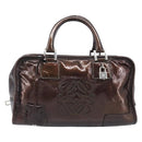LOEWE Amazona 28 Hand Bag Patent Brown Silver Auth 207870A-13