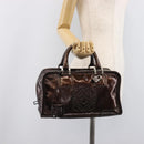 LOEWE Amazona 28 Hand Bag Patent Brown Silver Auth 207870A-27