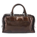 LOEWE Amazona 28 Hand Bag Patent Brown Silver Auth 207870A-2