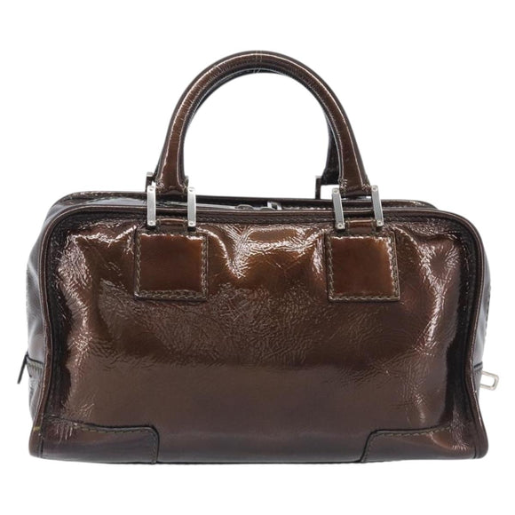 LOEWE Amazona 28 Hand Bag Patent Brown Silver Auth 207870A