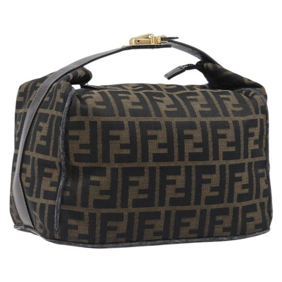 FENDI Zucca Canvas Vanity Cosmetic Pouch Brown Gold Tone Auth 207871