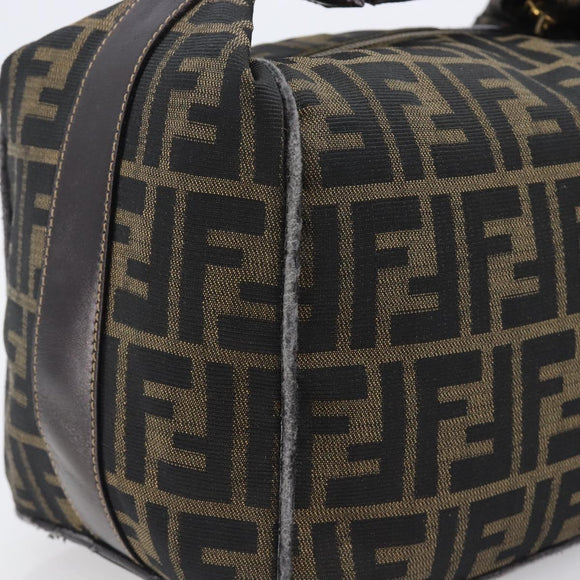 FENDI Zucca Canvas Vanity Cosmetic Pouch Brown Gold Tone Auth 207871