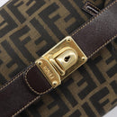 FENDI Zucca Canvas Vanity Cosmetic Pouch Brown Gold Tone Auth 207871-18