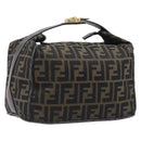 FENDI Zucca Canvas Vanity Cosmetic Pouch Brown Gold Tone Auth 207871-1