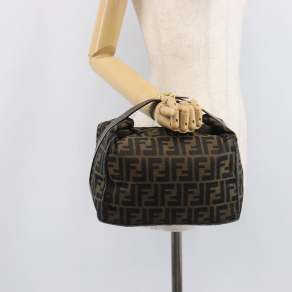 FENDI Zucca Canvas Vanity Cosmetic Pouch Brown Gold Tone Auth 207871