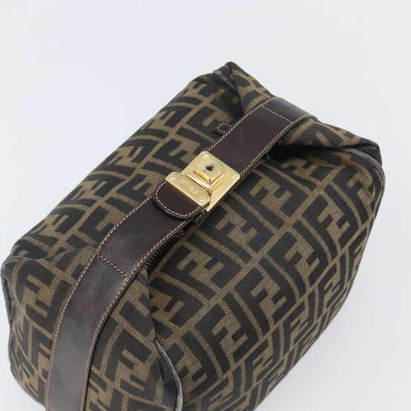 FENDI Zucca Canvas Vanity Cosmetic Pouch Brown Gold Tone Auth 207871