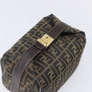 FENDI Zucca Canvas Vanity Cosmetic Pouch Brown Gold Tone Auth 207871-6