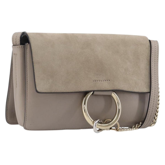 Chloe Fay Shoulder Bag Leather Suede Beige Gold Auth 207873A