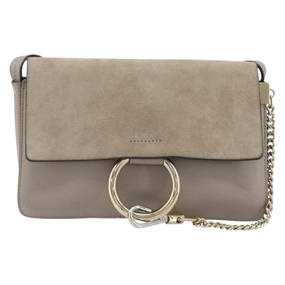 Chloe Fay Shoulder Bag Leather Suede Beige Gold Auth 207873A