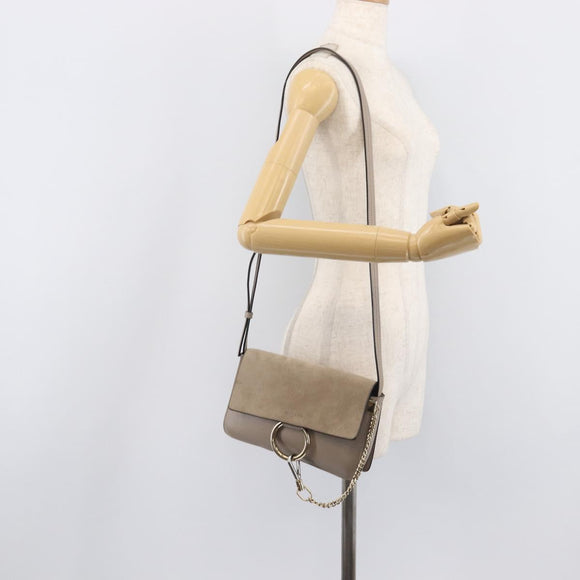 Chloe Fay Shoulder Bag Leather Suede Beige Gold Auth 207873A