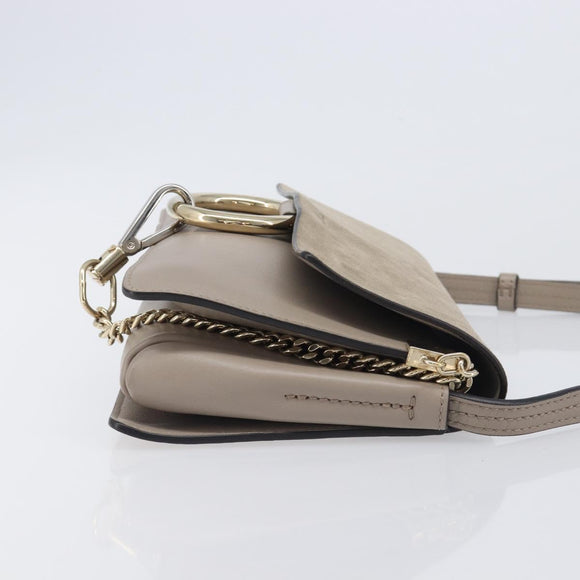 Chloe Fay Shoulder Bag Leather Suede Beige Gold Auth 207873A