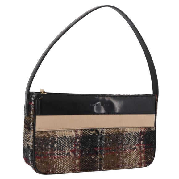 BURBERRY Nova Check Shoulder Bag Wool Brown Gold Auth 207874A