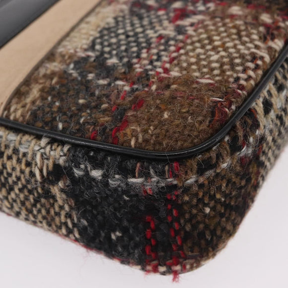 BURBERRY Nova Check Shoulder Bag Wool Brown Gold Auth 207874A