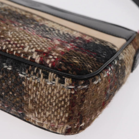 BURBERRY Nova Check Shoulder Bag Wool Brown Gold Auth 207874A
