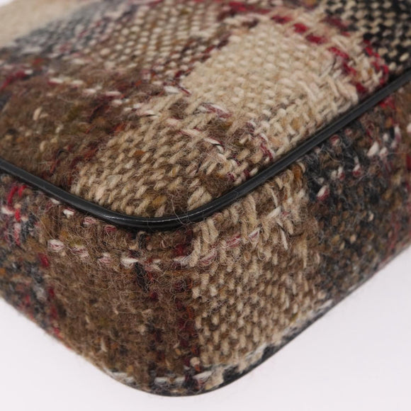 BURBERRY Nova Check Shoulder Bag Wool Brown Gold Auth 207874A