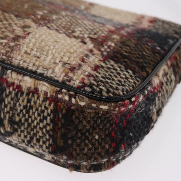 BURBERRY Nova Check Shoulder Bag Wool Brown Gold Auth 207874A