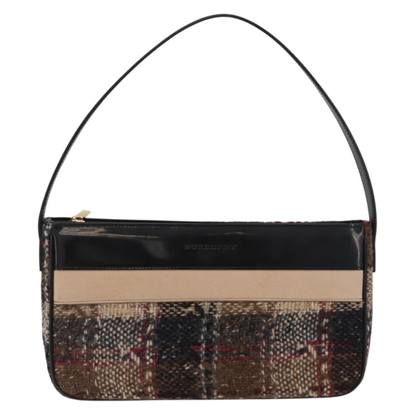 BURBERRY Nova Check Shoulder Bag Wool Brown Gold Auth 207874A