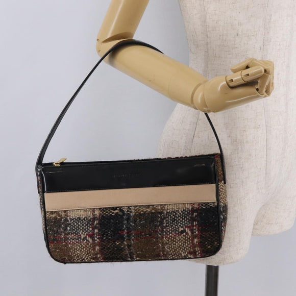 BURBERRY Nova Check Shoulder Bag Wool Brown Gold Auth 207874A