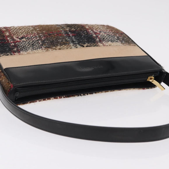BURBERRY Nova Check Shoulder Bag Wool Brown Gold Auth 207874A