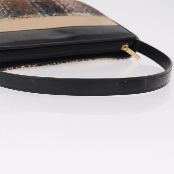BURBERRY Nova Check Shoulder Bag Wool Brown Gold Auth 207874A