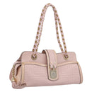 VERSACE Chain Tote Bag Leather Pink Gold Auth 207875M-1