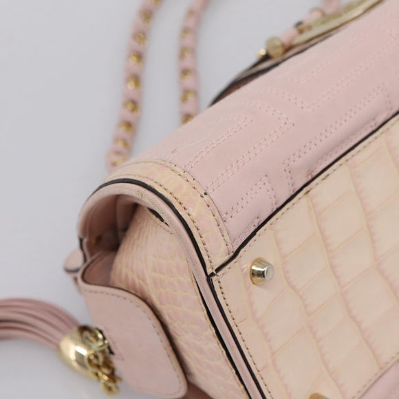 VERSACE Chain Tote Bag Leather Pink Gold Auth 207875M