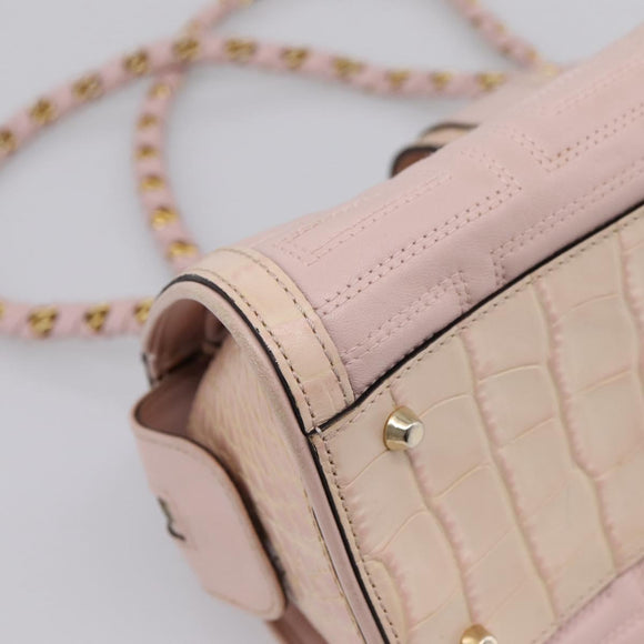 VERSACE Chain Tote Bag Leather Pink Gold Auth 207875M