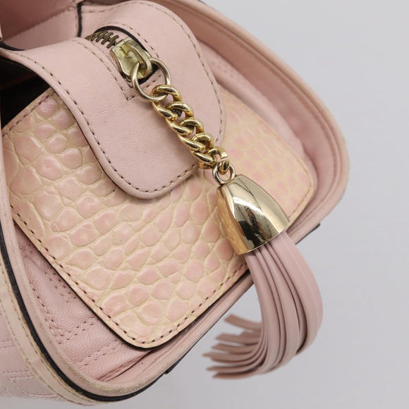VERSACE Chain Tote Bag Leather Pink Gold Auth 207875M