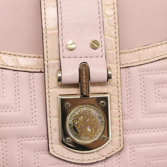 VERSACE Chain Tote Bag Leather Pink Gold Auth 207875M