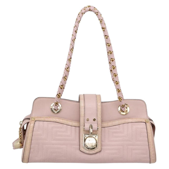 VERSACE Chain Tote Bag Leather Pink Gold Auth 207875M