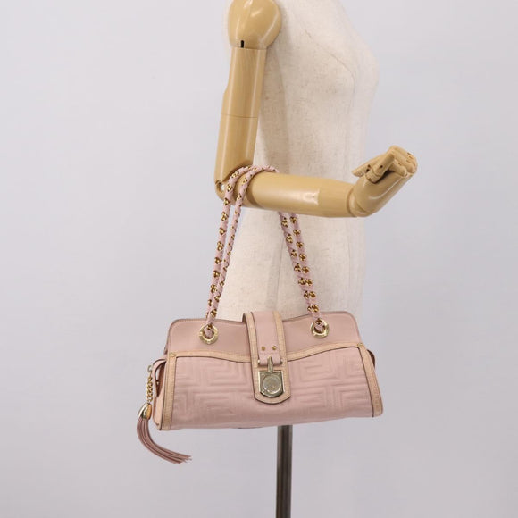 VERSACE Chain Tote Bag Leather Pink Gold Auth 207875M
