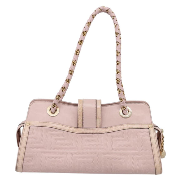 VERSACE Chain Tote Bag Leather Pink Gold Auth 207875M