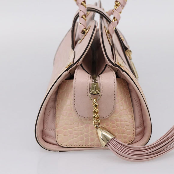 VERSACE Chain Tote Bag Leather Pink Gold Auth 207875M