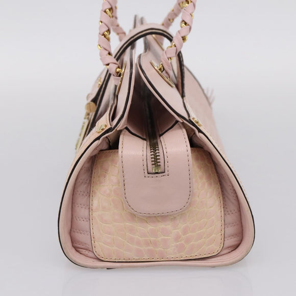 VERSACE Chain Tote Bag Leather Pink Gold Auth 207875M