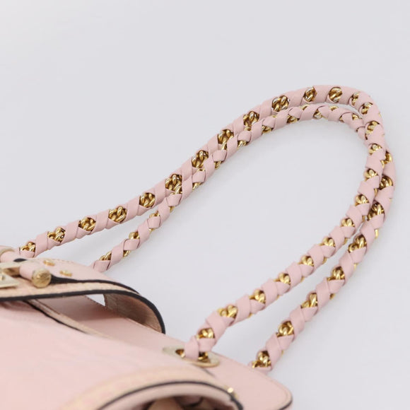 VERSACE Chain Tote Bag Leather Pink Gold Auth 207875M