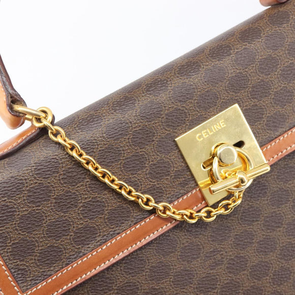 CELINE Macadam Hand Bag PVC Brown Gold Tone Auth 207876V